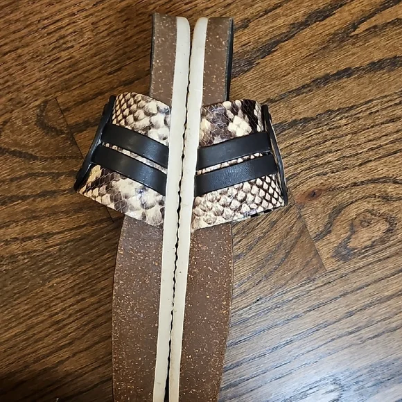 Tory Burch Leigh Slide Sandals Black and Brown Snake Print - Picture 2 of 13